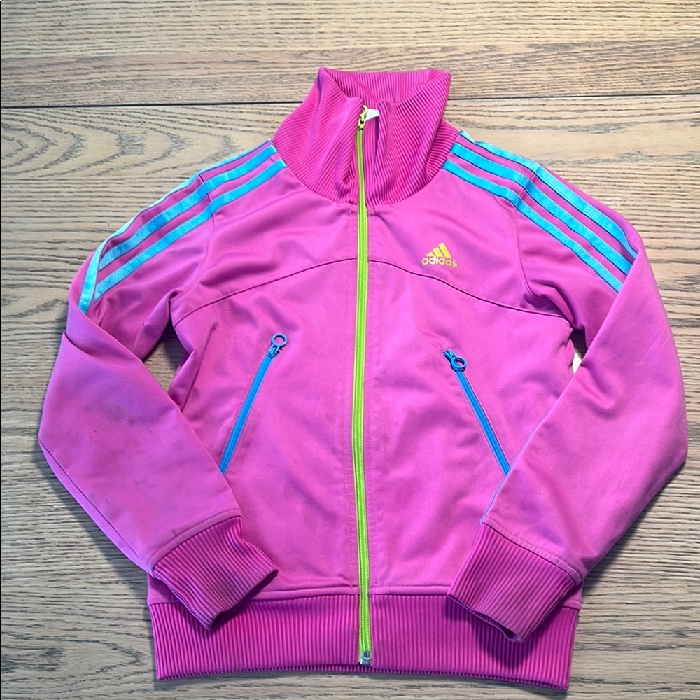 Adidas Vibrant Pink Jacket with Aqua Stripes